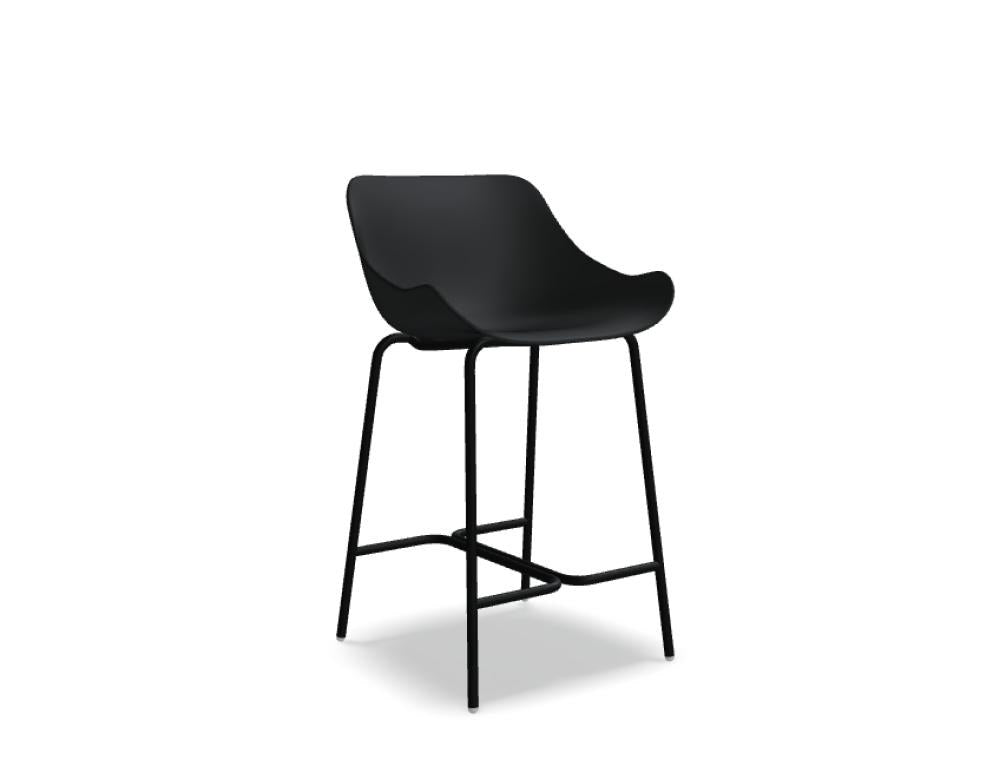 Olivgrüner Outdoor-Barstuhl Baltic Basic von Mdd mit Schalensitz aus Polypropylen und 4-Bein-Metallgestell aus pulverbeschichtetem Metall.