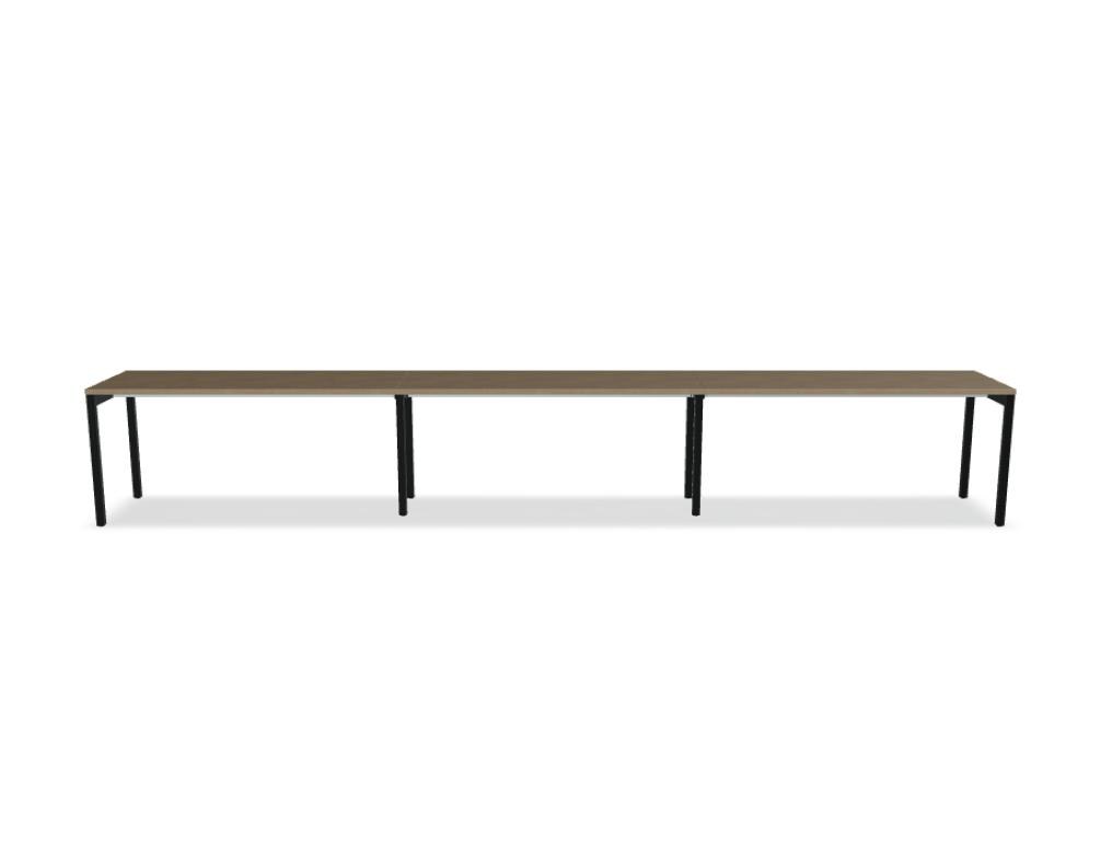 Schreibtisch Ogi Y von Mdd mit Tischplatte in Honigeiche und schwarzem Metallgestell, Profil 40x40 mm, für Büroarbeitsplätze.