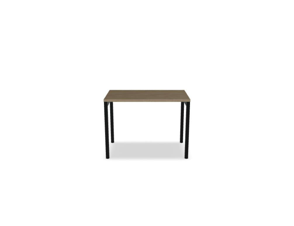 Schreibtisch Ogi Y von Mdd mit Tischplatte in Honigeiche und schwarzem Metallgestell, Profil 40x40 mm, für Büroarbeitsplätze.