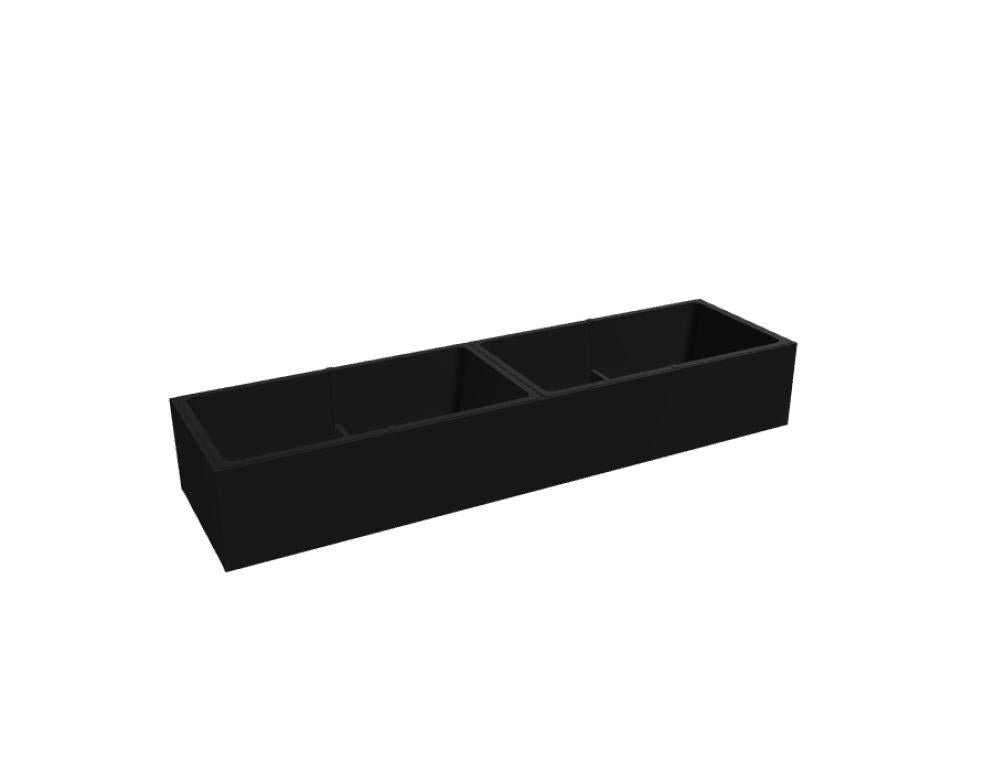 Blumentopf-Aufsatz aus Spanplatte in Honigeiche mit schwarzem Kunststoffeinsatz, montiert auf einem Büroschrank der Serie Standard.