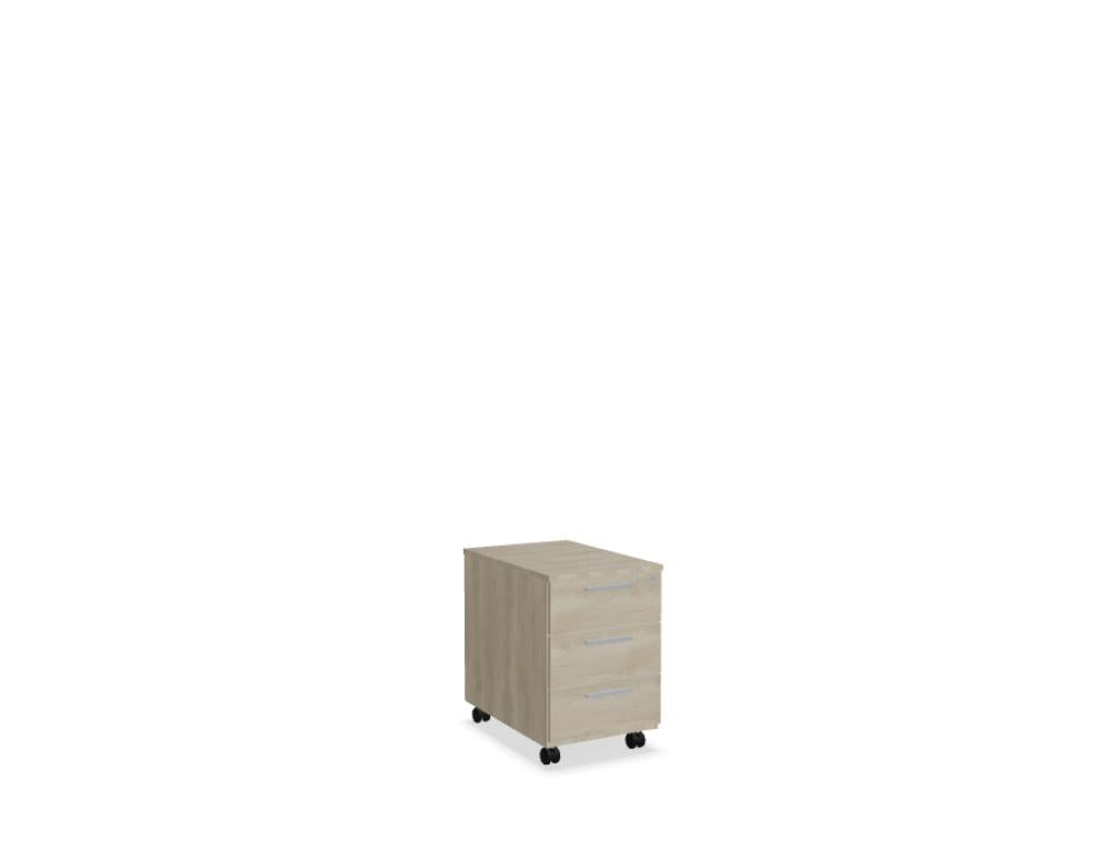 Bild zeigt den Quando QD13 Bürocontainer aus dem Korpus-Sortiment von MDD, elegant grau, mit sauberer Front, montiert auf einem Büroboden – modern, funktional und kompakt.