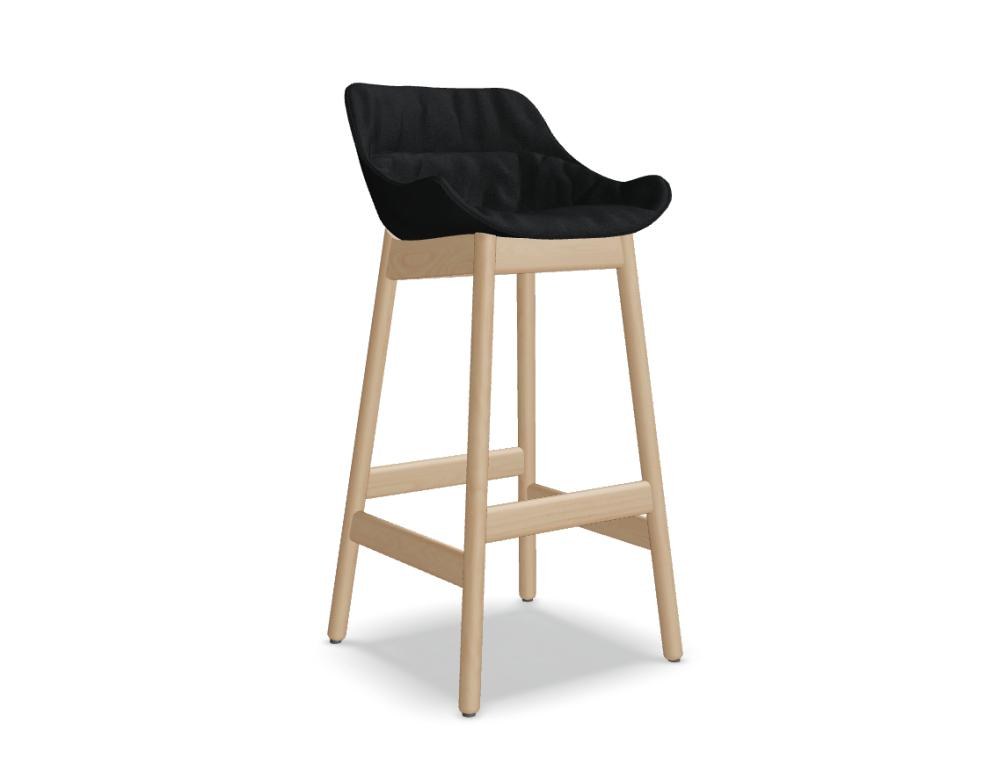 Barhocker Baltic Soft Duo mit vier Holzbeinen aus Buchenholz und gepolstertem Sitz mit gefälteltem Kissen in Himmelblau