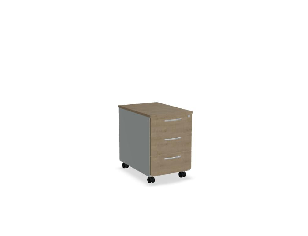 Bild eines modernen Rollcontainers Standard KDT13 von MDD, kompakt mit mehreren Schubladen, silbernes Finish, Rollenuntergestell und integrierter Griff; ideal für Büro- oder Heimarbeitsplatz