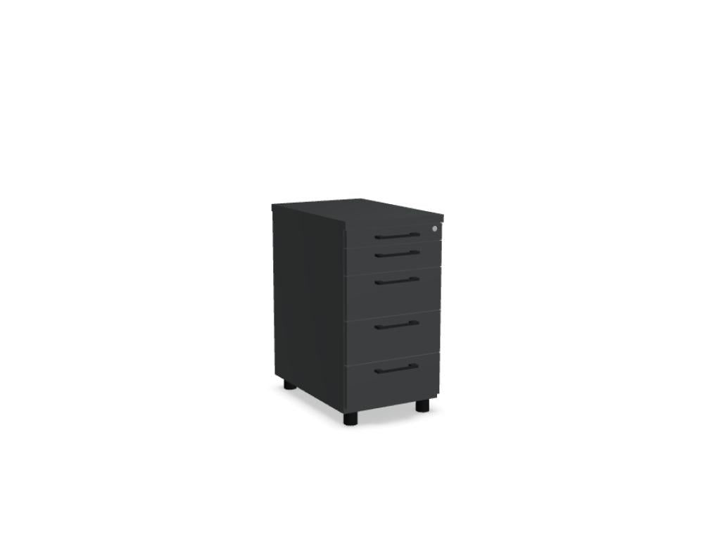 Bild eines Standard KRT64 Standcontainers aus der Produktkategorie Korpus von MDD, präsentiert in neutralem Design mit Holzoptik, glänzenden Metallgriffen und kompakter silhouette