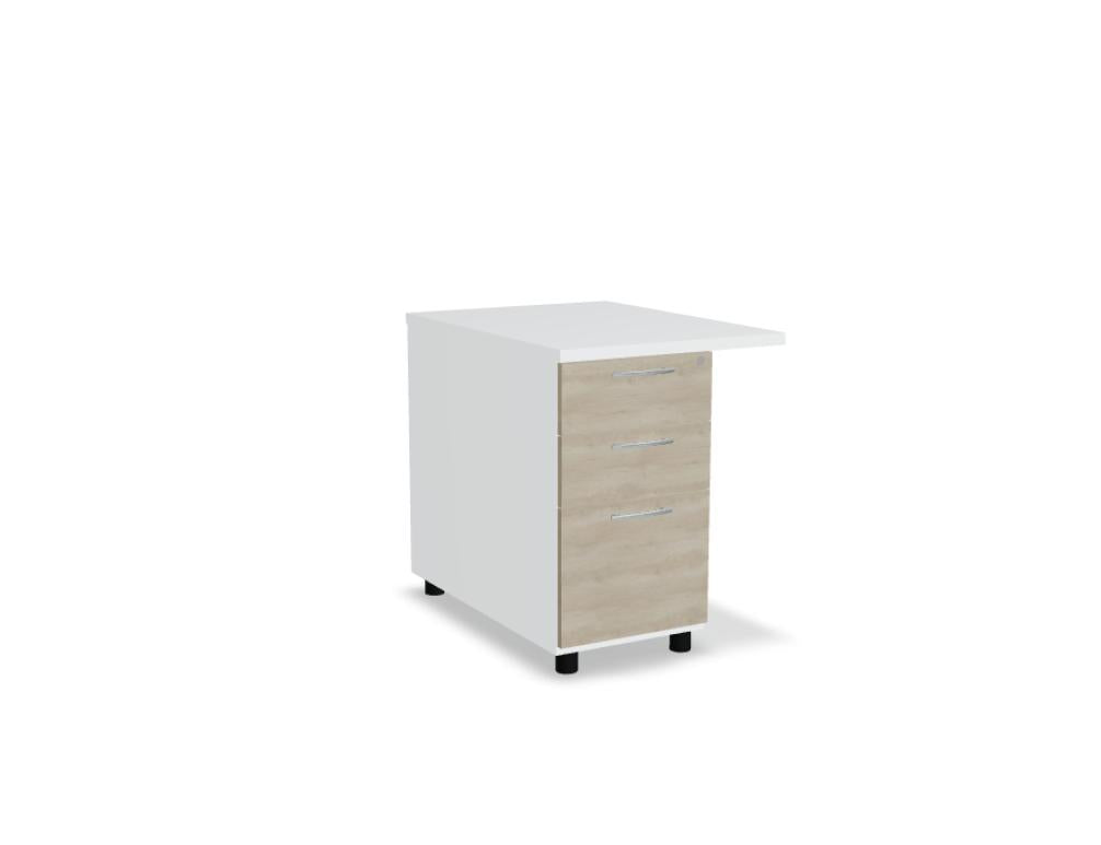 Bild eines Standard KD673 Standcontainers (Korpus-Kategorie) von MDD, rechteckig; helle Holzoptik, klare Linien, Griffleisten und Füße sichtbar, ideale Aufbewahrungslösung in modernen Büroumgebungen.