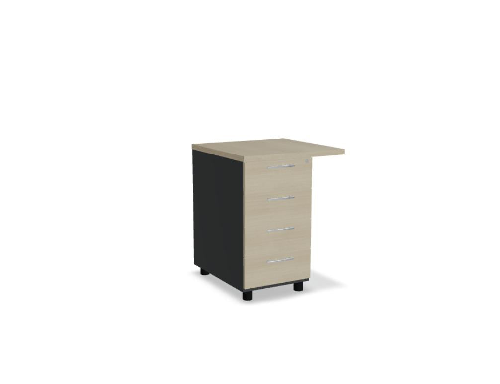 Bild eines Standard KD664 - Standcontainers (Korpus) von MDD, geöffnetes Frontfach-Design, robuster Standcontainer mit Holz- oder Melaminoberfläche, praktischer Stauraum, ideal für Büro- oder Wohnbereiche.