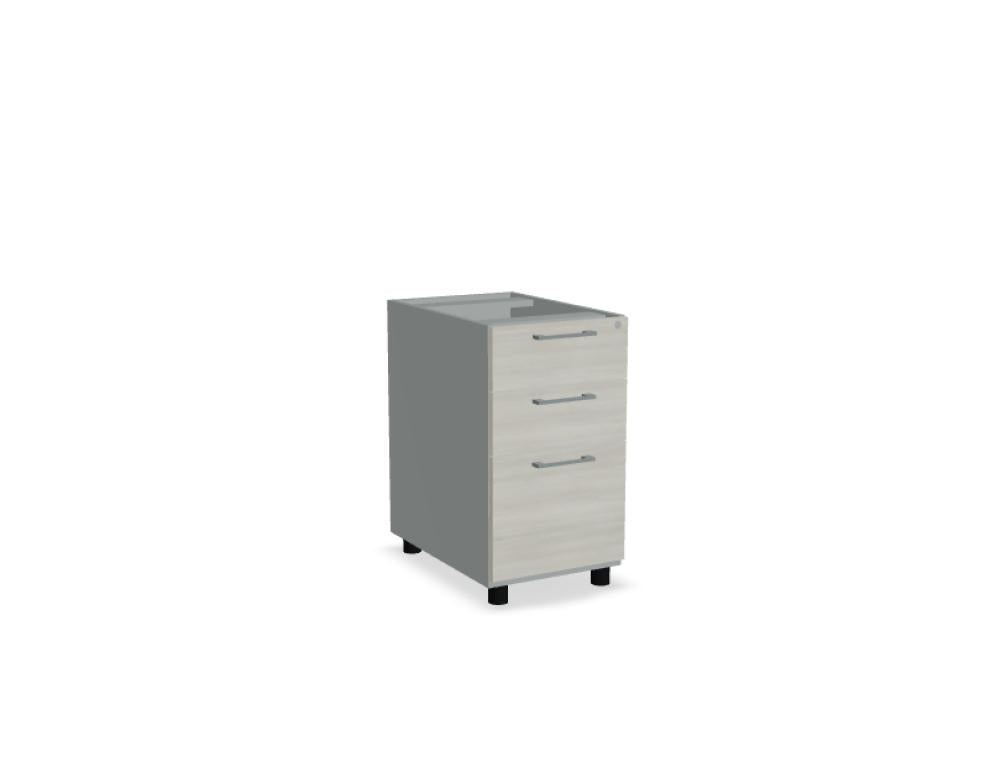 Bild eines Standard KDT063 Standcontainers der Korpus-Kategorie von MDD, geordnetes, neutrales Möbelstück in hellem Holz- oder Melaminfinish, kompakte Bauweise mit Offeneinlegern und Konturen, ideal für Büro- oder Werkstattbereich