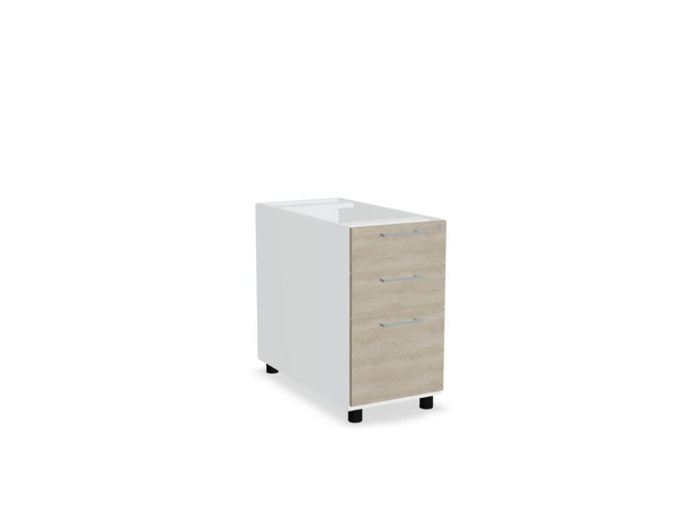Alt-Text: Moderner Standcontainer KDT073 der Standard-KDT073-Reihe von MDD, gezeigter Korpus im offenen, hellen Design mit klaren Linien, auf geräuscharmem Fußboden präsentiert.