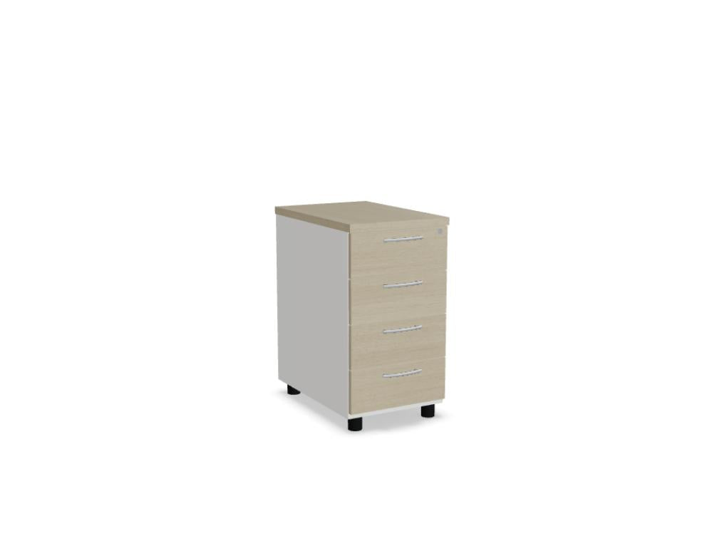 Bild zeigt den Basic KKT64 Standcontainer aus der Korpus-Kollektion von MDD. Klar strukturierte Front, robuste Metall- und Holzoptik, kompakte Maße, geeignet als stabiles Aufbewahrungs- bzw. Arbeitsmöbelstück.