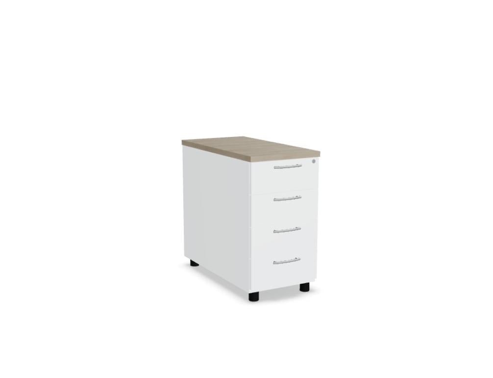 Bild zeigt den Basic KKT74 Standcontainer aus der Korpus-Kollektion von MDD, dunkelgrauer Holz- bzw. Laminatoptik-Korpus mit schlankem Metallgestell, kompakte Aufbewahrungseinheit für Büro oder Wohnzimmer.