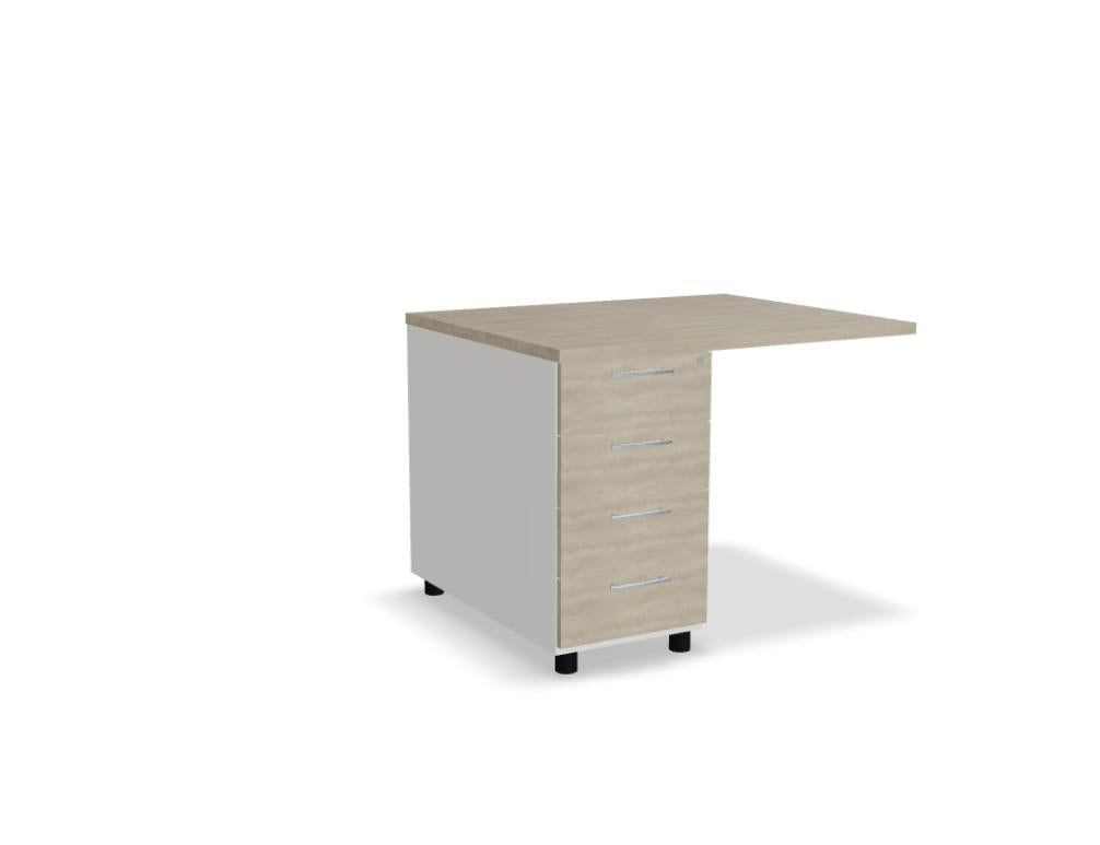 Bild zeigt den Basic KT1074 Standcontainer aus der Korpus-Serie von MDD, helles Holzfinish, kompakte Stauraumlösung mit Griffen und bodennaher Standfläche