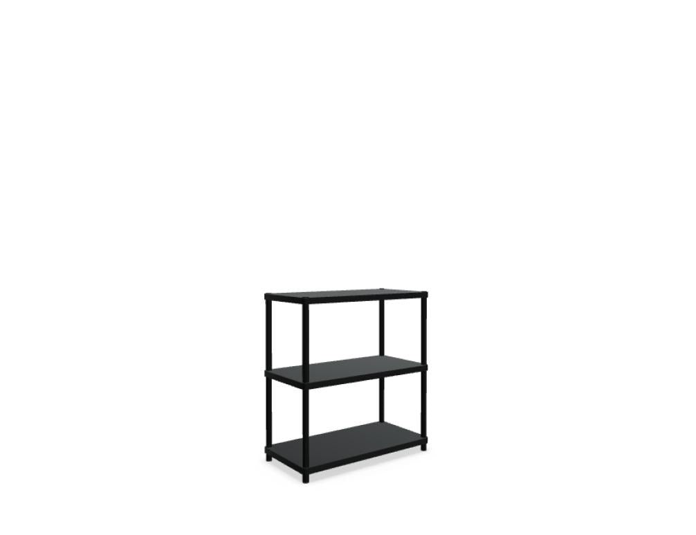 Standregal Stilt von Mdd in Blau Halbmatt, MDF-Platten mit Metallrahmen und Stahlprofilen, modulare Fachböden und Bodenplatte.