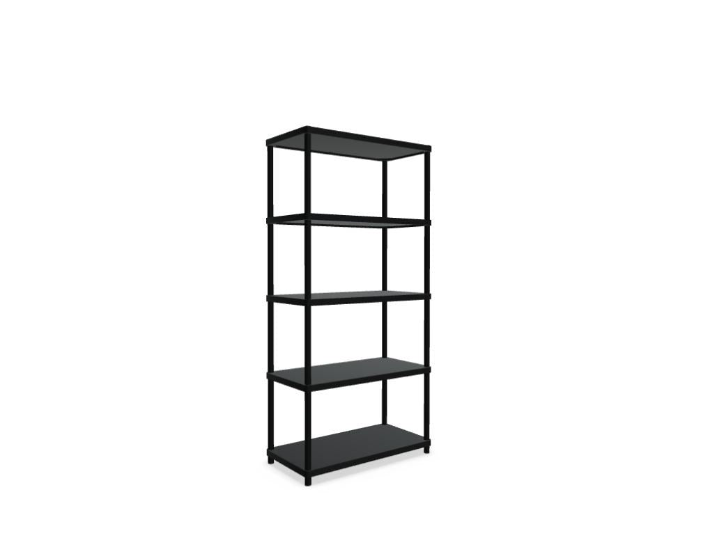 Standregal Stilt von Mdd in Blau Halbmatt, MDF-Platten mit Metallrahmen und Stahlprofilen, modulare Fachböden und Bodenplatte.