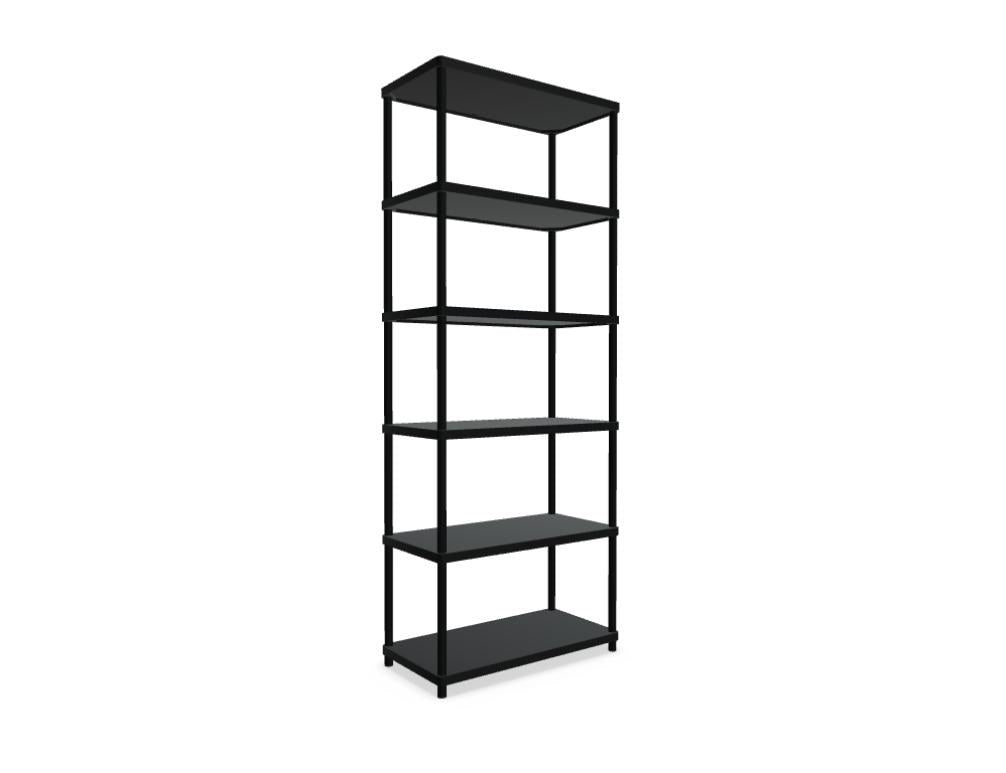 Standregal Stilt von Mdd in Blau Halbmatt, MDF-Platten mit Metallrahmen und Stahlprofilen, modulare Fachböden und Bodenplatte.