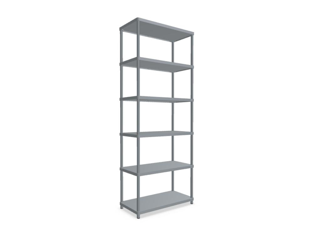 Hochwertiges Stilt SIR5 Standregal von MDD, modernes Regal mit offener Edelstahlfassung, drei filigrane Holzregalflächen und stilvoller neutrale Farbgebung.