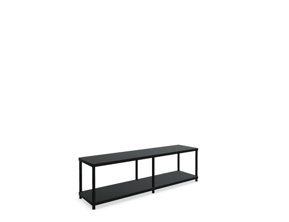Standregal Stilt von Mdd in Blau Halbmatt, MDF-Platten mit Metallrahmen und Stahlprofilen, modulare Fachböden und Bodenplatte.