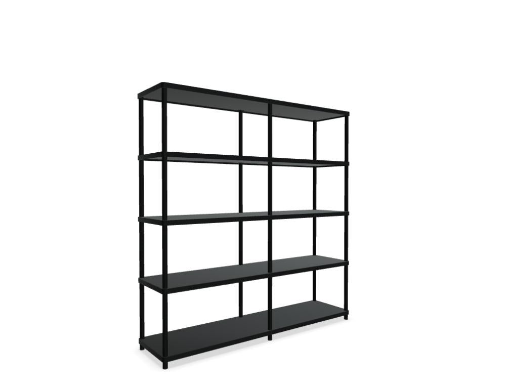 Standregal Stilt von Mdd in Blau Halbmatt, MDF-Platten mit Metallrahmen und Stahlprofilen, modulare Fachböden und Bodenplatte.