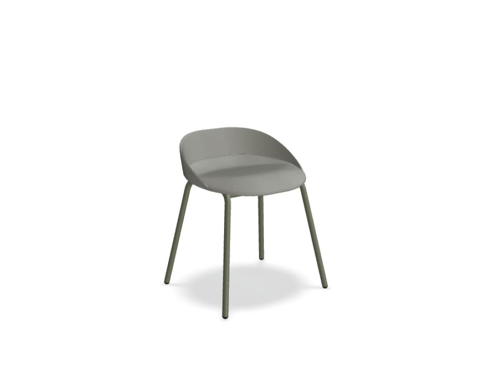 Bild eines niedrigen, gepolsterten Team TE01F Stuhls der Marke MDD aus der Stuhl-Kategorie; helles Polster, klare Linien, Holzuntergestell, modernes Arbeits- oder Esszimmerdesign