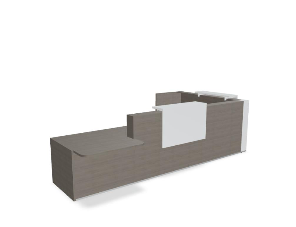 Modulare Tera TRA43L Empfangstheke von Mdd in Weiß und Holzoptik, moderner Empfangsdesk mit klaren Linien fürs Büro