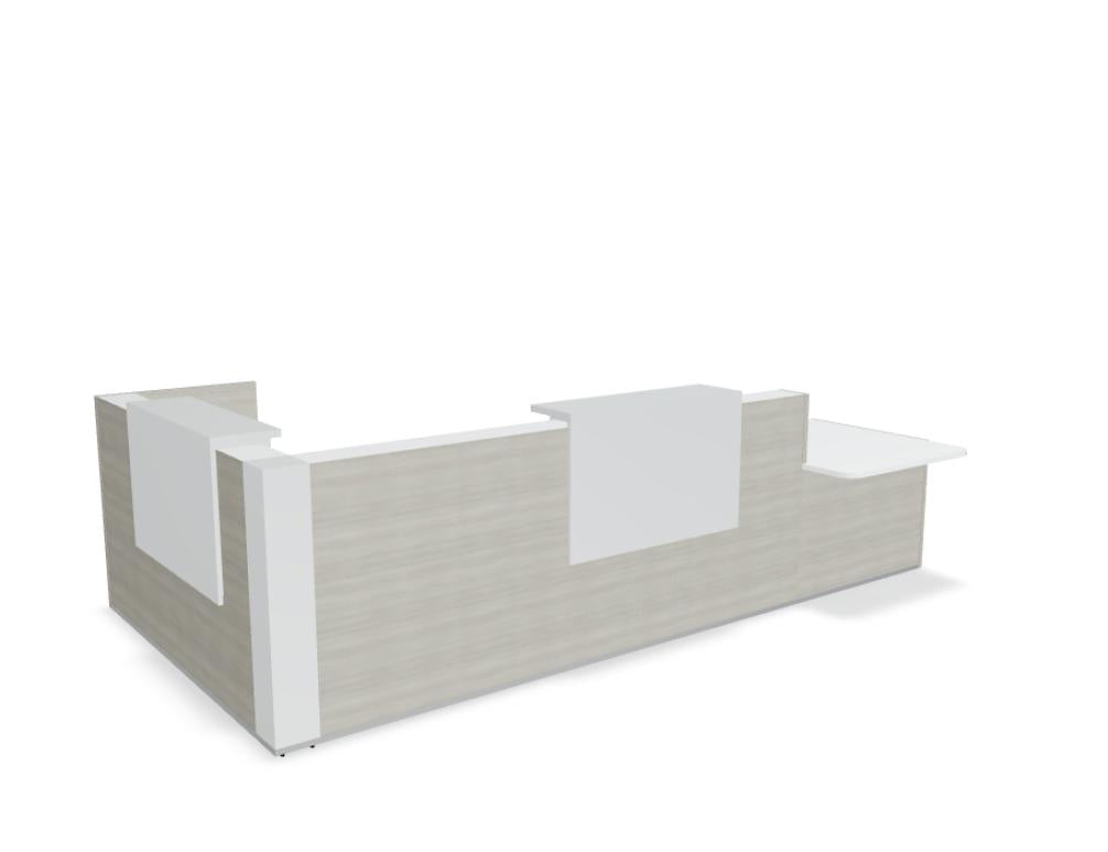 Tera TRA43P modulare Empfangstheke von Mdd mit geradlinigem Design, Holzdekor und weißer Front für moderne Empfangsbereiche