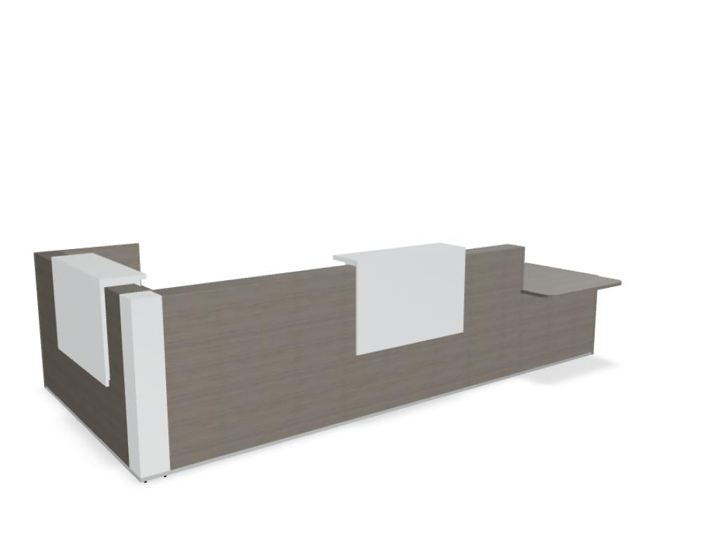 Tera TRA44P modulare Empfangstheke von Mdd mit Holzlamellen-Front, weißem Aufsatz und elegantem Design fürs Büro