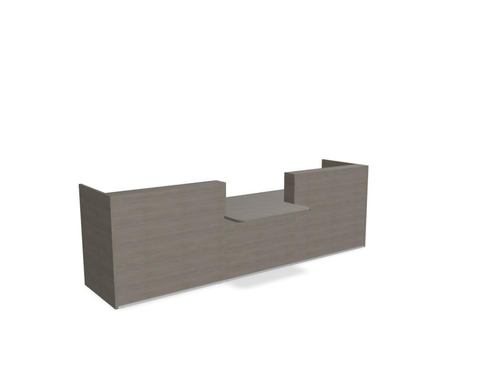 Modulare Empfangstheke Tera TRA134 von Mdd in heller Holzoptik mit schwarzer Arbeitsfläche und integrierten Ablagen; zeitloses Desk-Design für Wartebereiche