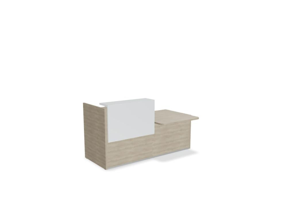 Modulare Empfangstheke Tera TRA36P von Mdd mit weißer Front, Holzdetails und klarer Form für moderne Empfangsbereiche