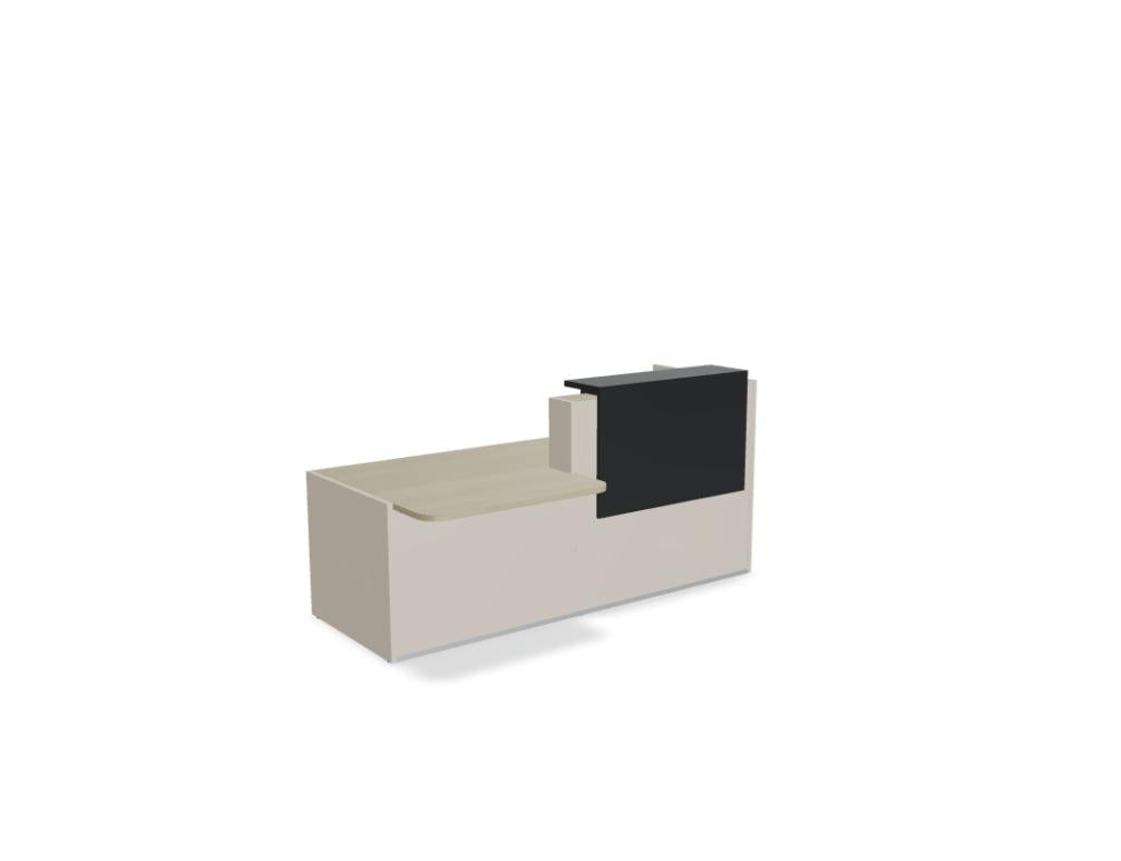 Modulare Empfangstheke Tera TRA37L von Mdd mit heller Holzfront, weißem Aufsatz und geradlinigem Design fürs Büro
