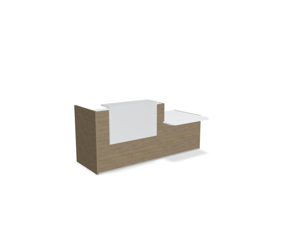 Tera TRA38P Empfangsdesk von Mdd: modulare Theke mit hellem Korpus, Frontpaneel und seitlicher Ablage für moderne Empfangsbereiche.
