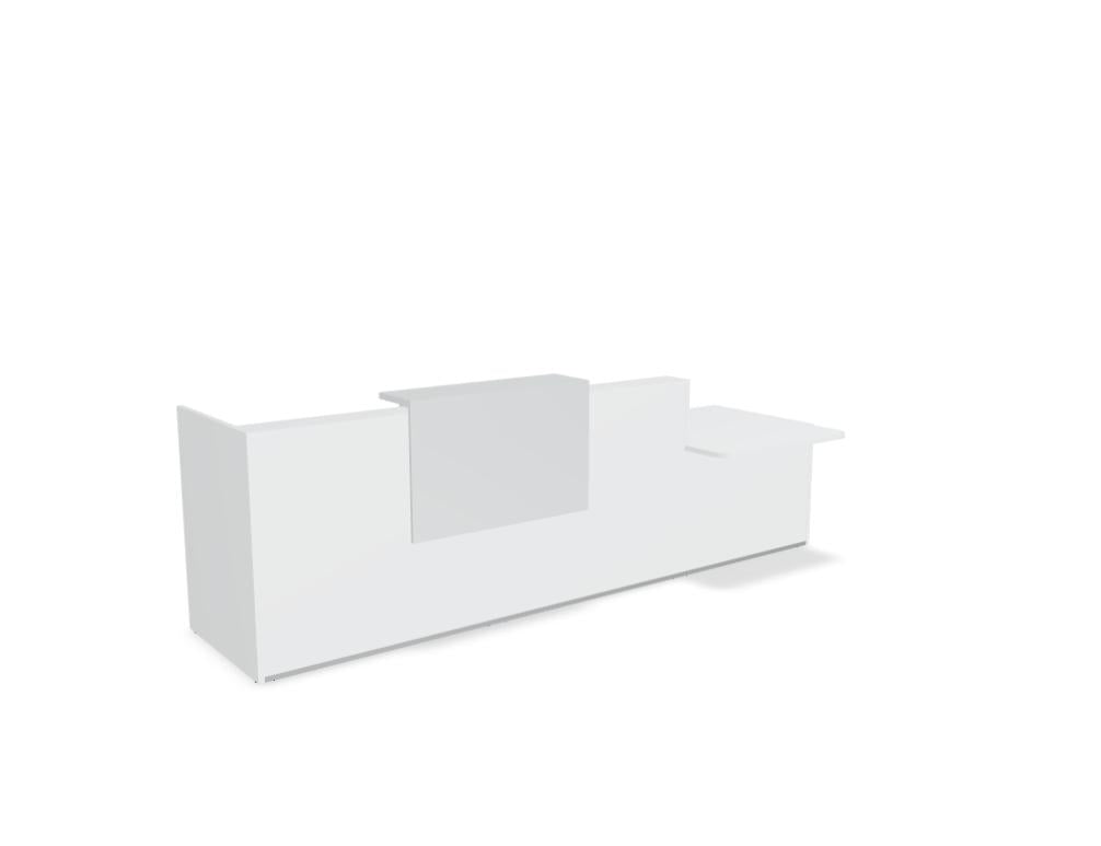 Tera TRA40P modulare Empfangstheke von Mdd mit Holzfront, weißem Aufsatz und geradlinigem Design für moderne Empfangsbereiche