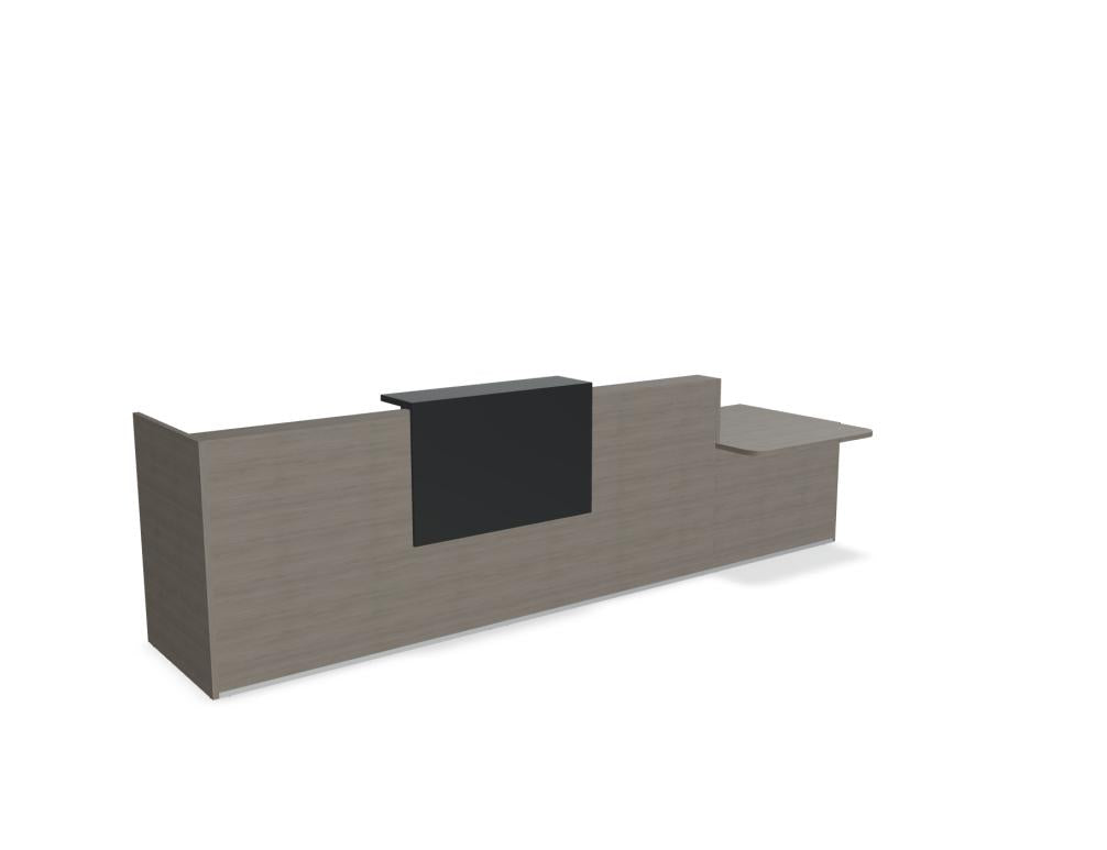 Tera TRA41P Empfangsdesk von Mdd: modulare Theke in moderner Holzoptik mit weißer Front für professionelle Empfangsbereiche