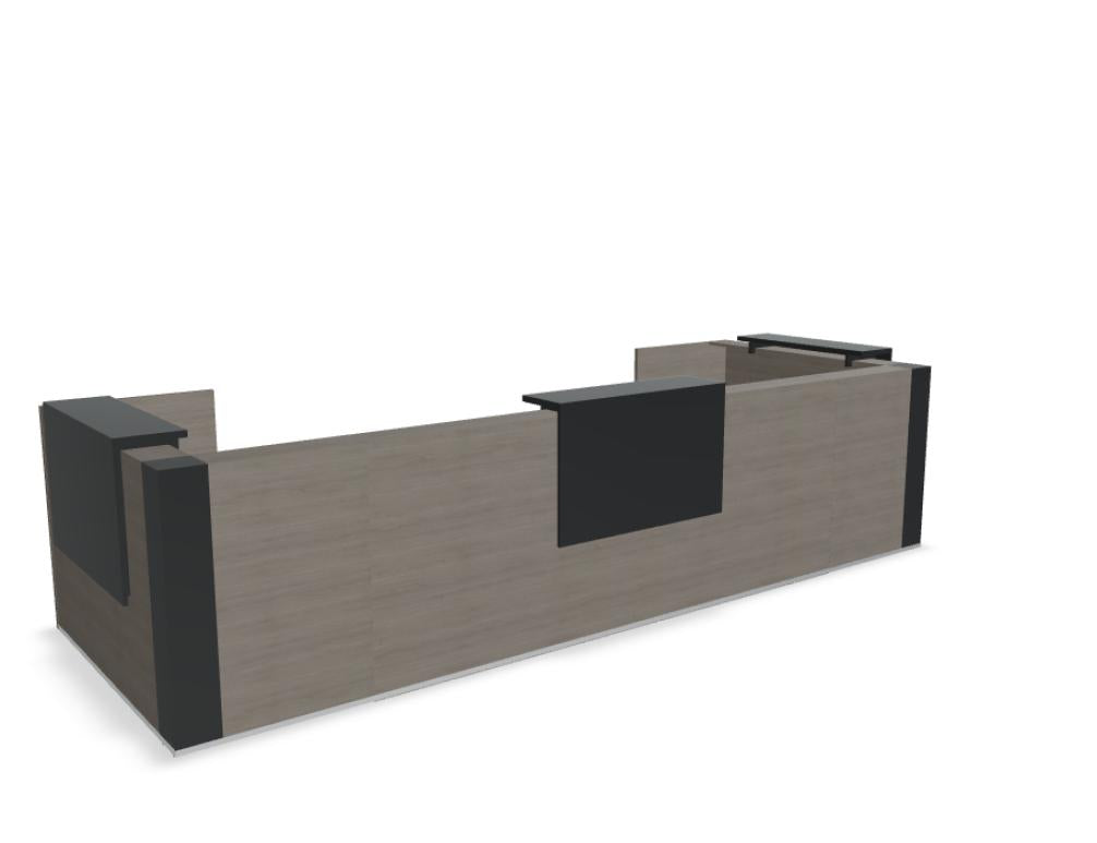 Empfangstheke Tera TRA132 von MDD: modulare, moderne Desk-Lösung in heller Holz-/Grauoptik mit geraden Linien, großzügiger Arbeitsfläche und integrierter Ablage.