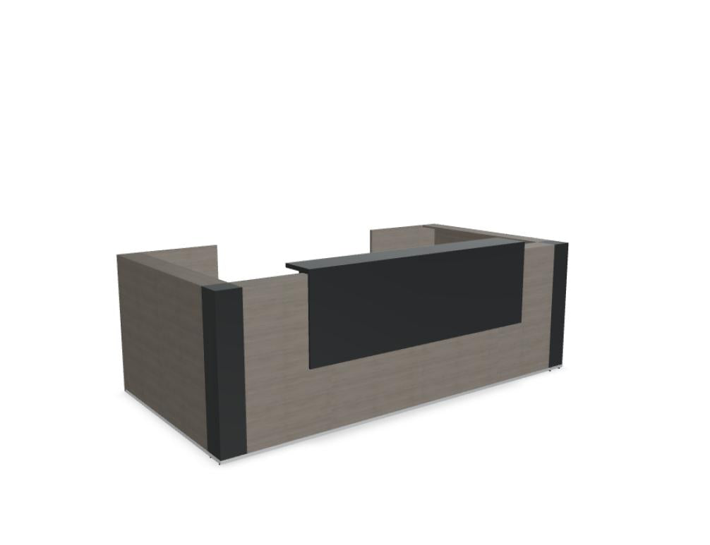 Tera TRA29 Empfangsdesk von Mdd: modulare Theke mit Holzlamellenfront, hellem Aufsatz und seitlichem Stauraum.
