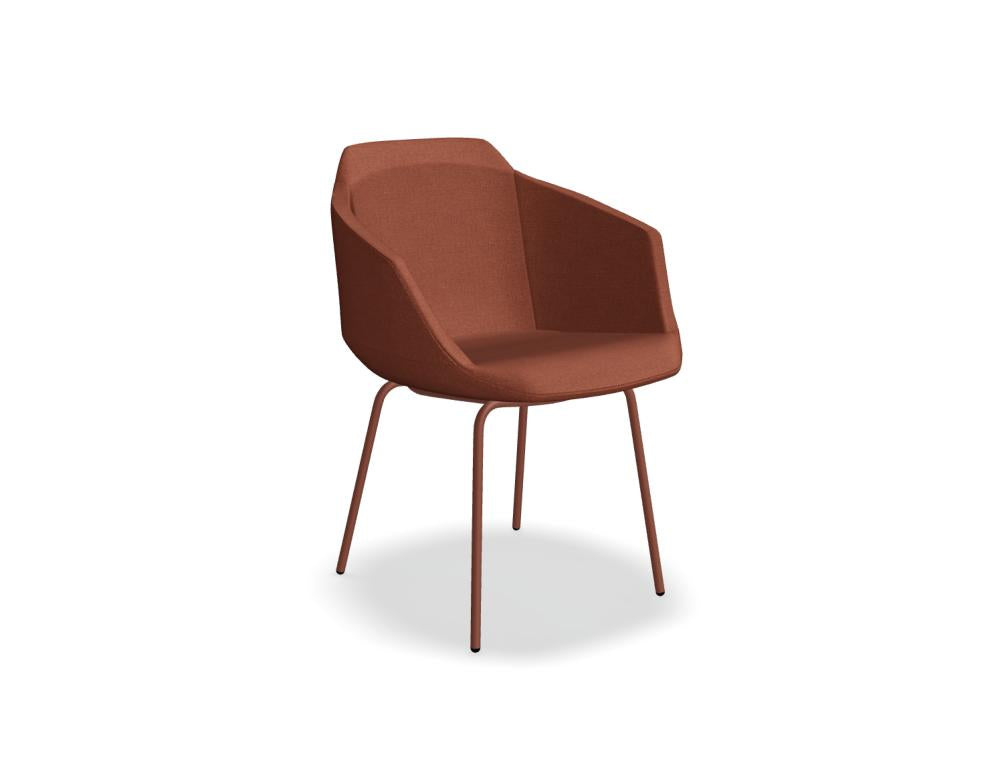 Ultraleichtes Mannigfaltigkeits-Design: Moderner Stuhl mit vier Beinen und Armlehnen, neutraler Stoffbezug, schlankem Rückenlehnen-Ansatz und schlichten, funktionalen Linien.