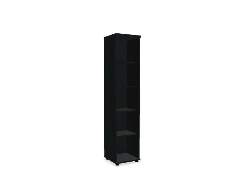 Bild zeigt das Regal Basic K5902, ein stabiles Standregal aus der MDD-Kollektion, in dezenter Farbgebung, mit mehreren offenen Ebenen zur stilvollen Präsentation von Büchern und Dekorationen.