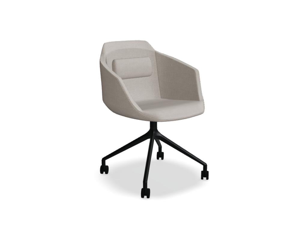 Bild eines modernen Drehstuhls Ultra UFP19K von MDD mit blickfang-Design, schwarzer Stoff-/Lederoptik, verstellbarer Sitzhöhe und schwarzer Drehbasis. Betont ergonomische Form, Armlehnen, Kompaktheit, ideal für Büro- oder Arbeitsräume.