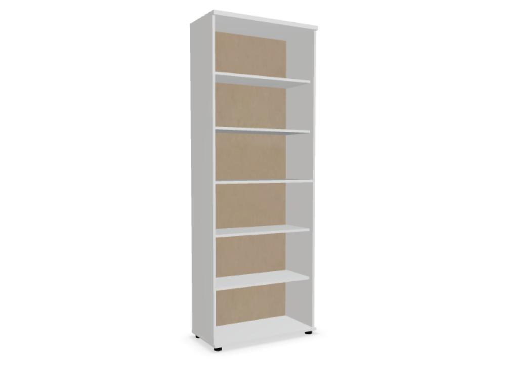 Schwarzes Standregal Basic von Mdd aus Melaminplatte mit mehreren Fachböden, geschlossener Rückwand und Stellfüssen, freistehend fotografiert.