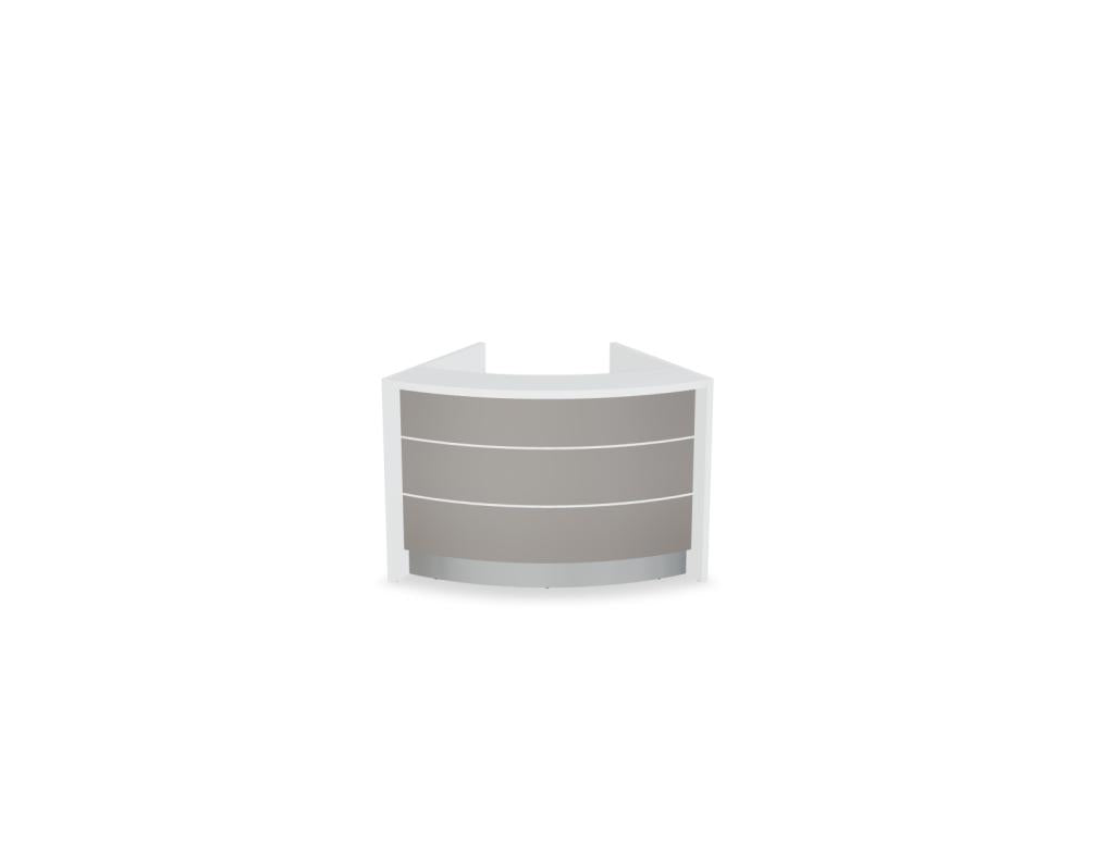 Empfangstheke Valde LAV54L modular, elegante Büro- oder Shop-Theke in hellen Holz- und Glasakzenten, ideale Lösung für modernen Empfang.