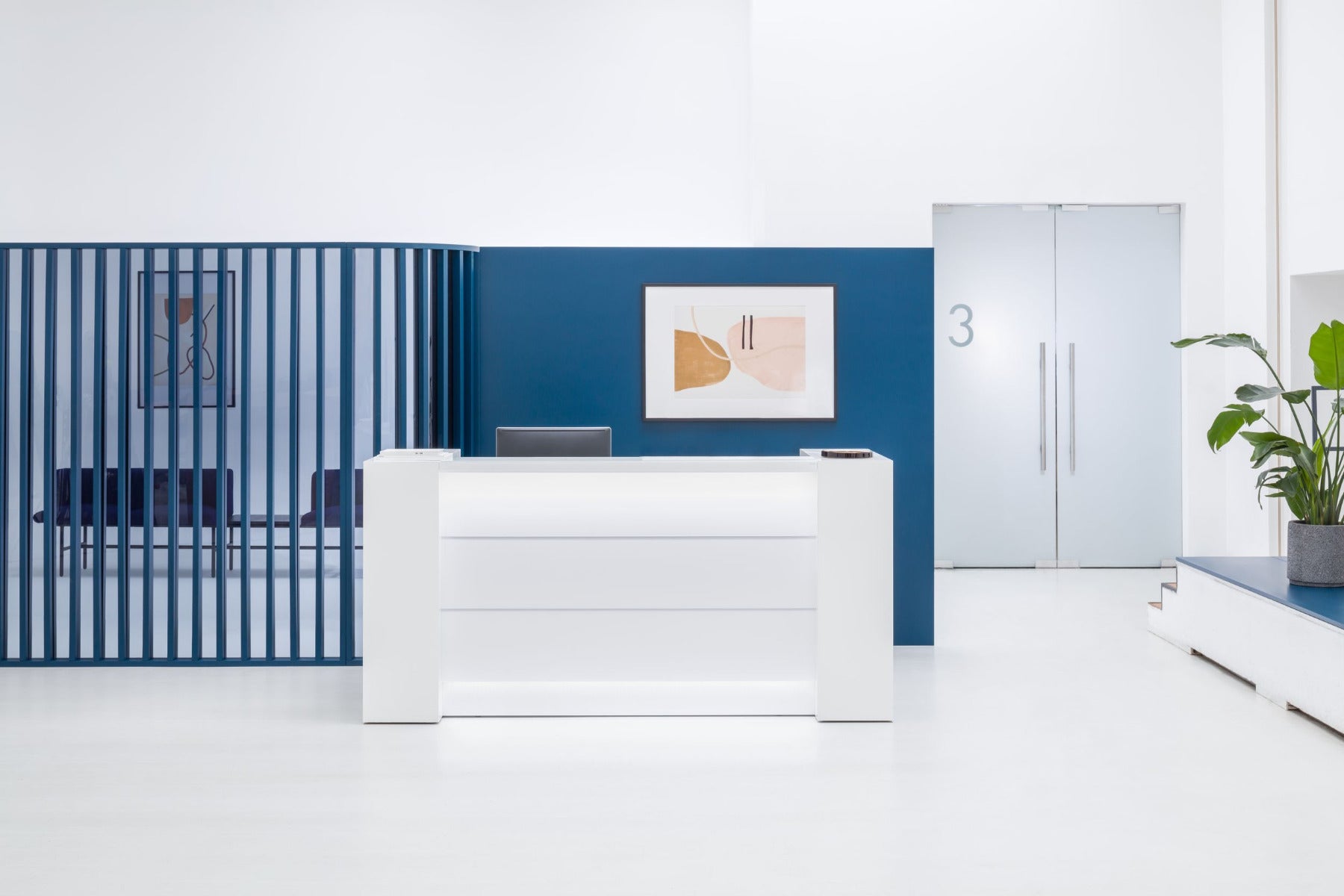 Modulare Empfangstheke Valde LAP13L von Mdd, ideal für zeitgemäße Empfangsbereiche mit elegantem Design und funktionaler Flexibilität.