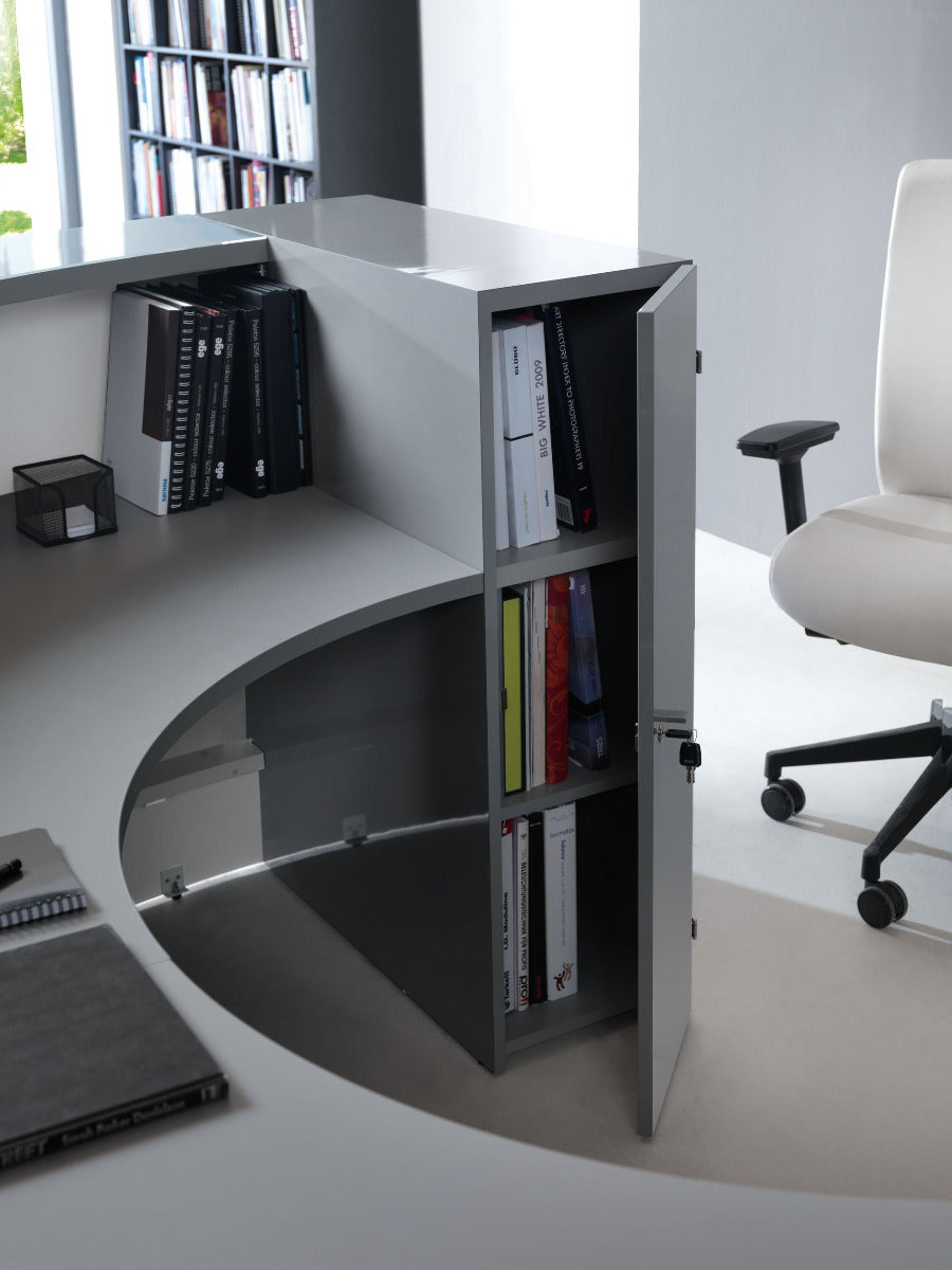 Modulare Empfangstheke Valde LAV35L in stilvollem Design, ideal für kreative Empfangsbereiche und flexible Raumgestaltungen.