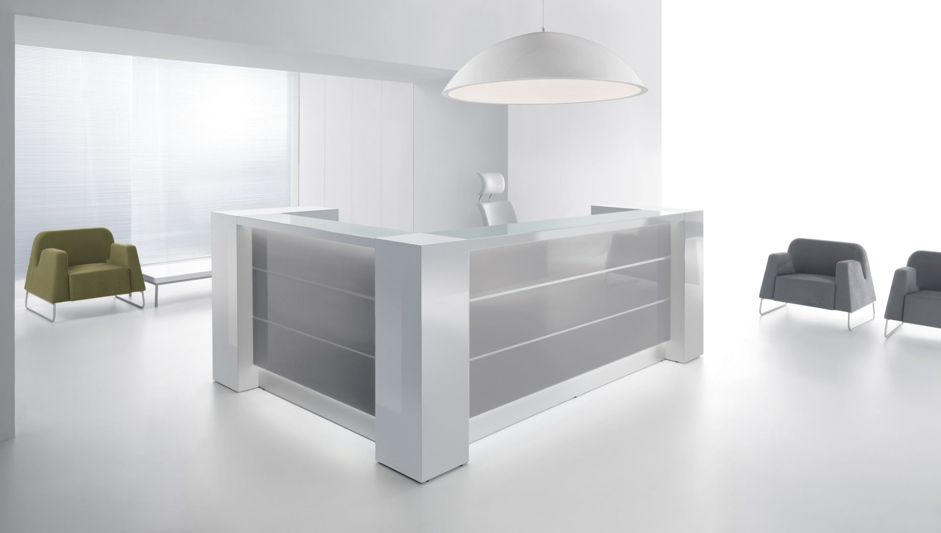 Modulare Empfangstheke Valde LAV35L in stilvollem Design, ideal für Empfangsbereiche, die Flexibilität und Ästhetik erfordern.