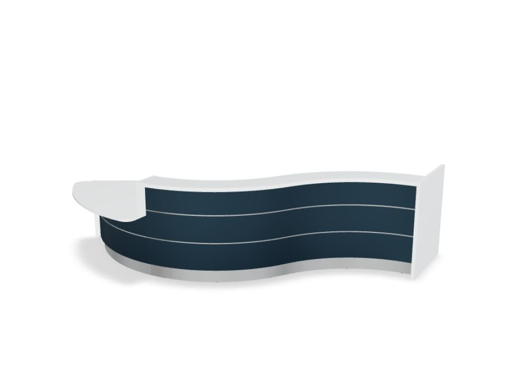 Modulare Empfangstheke Valde LAV39L in dunklem Holzdesign, kompakte Form, eleganter Produktions- und Informationsbereich, ideale Desk-Lösung für Rezeption