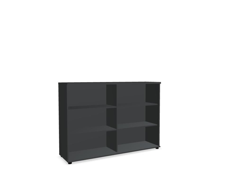 Hohes Regal in einem schlichten, modernen Standdesign mit offenen Ablagen und Holzoptik, ideal für das Ordnungssystem im Büro oder Wohnzimmer.