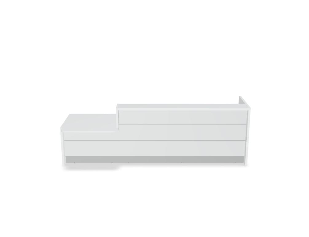 Valde LAV24L modulare Empfangstheke in neutralem Grau, elegante Frontseite, kompakte Bauweise, ideal für moderne Empfangsbereiche und Kontaktzonen.