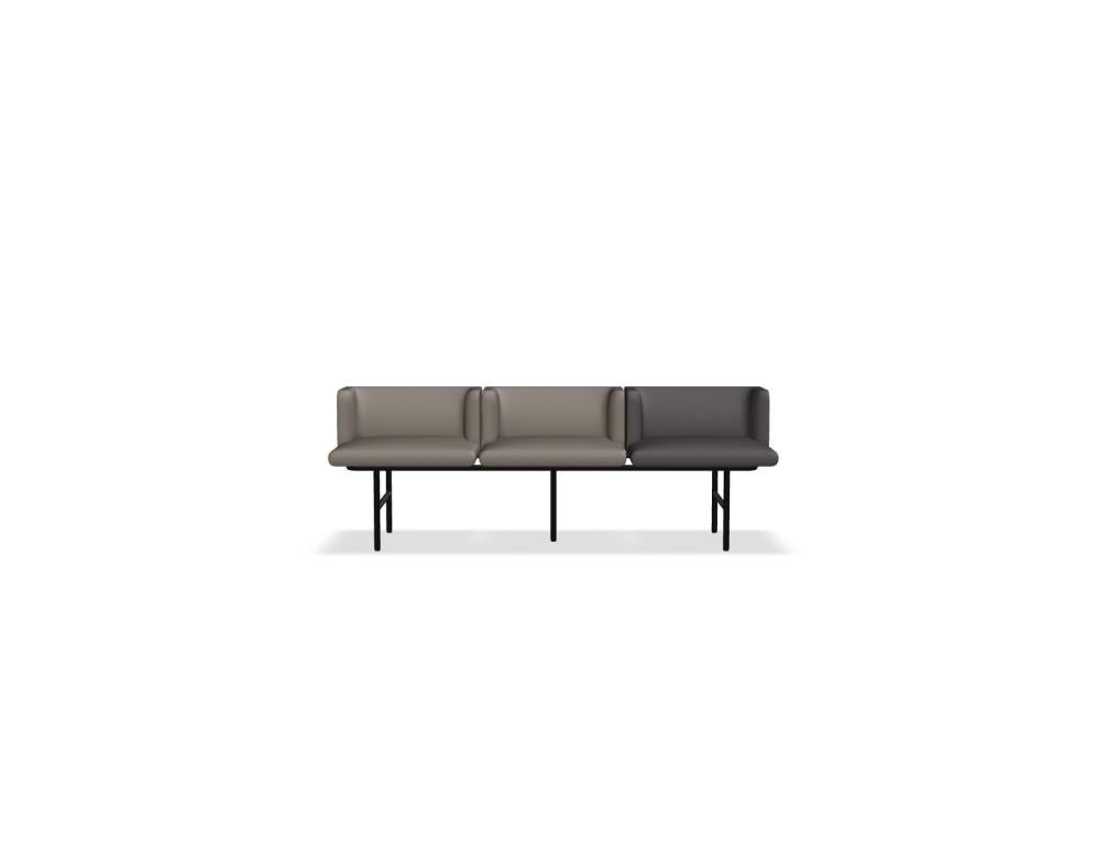 Modulares Sofa Agora von Mdd in Perlweiss mit gepolsterter Rückenlehne, Holzfurnierplatte und Metallgestell auf Füssen.