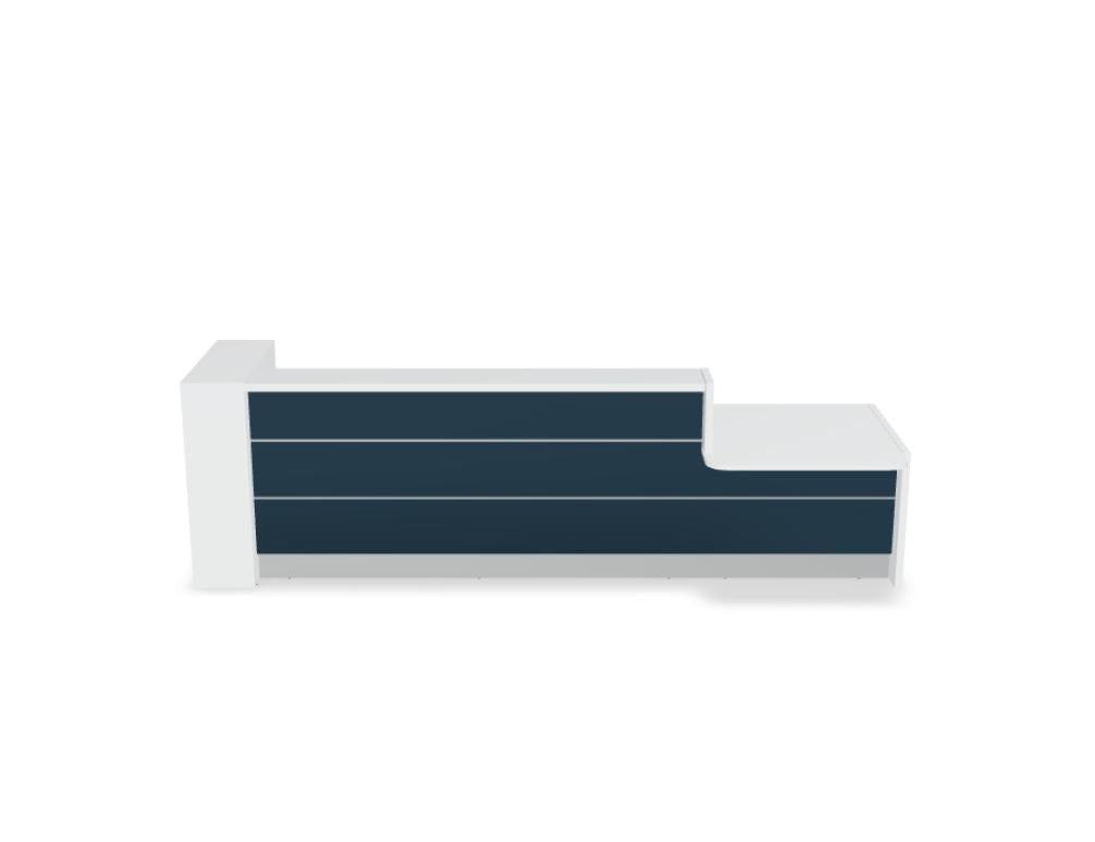 Valde LAV45L modulare Empfangstheke aus der Produktreihe Empfangsdesk von MDD, helles Holzdekor, klare Linien, integrierte Arbeitsfläche und platzsparendes Design