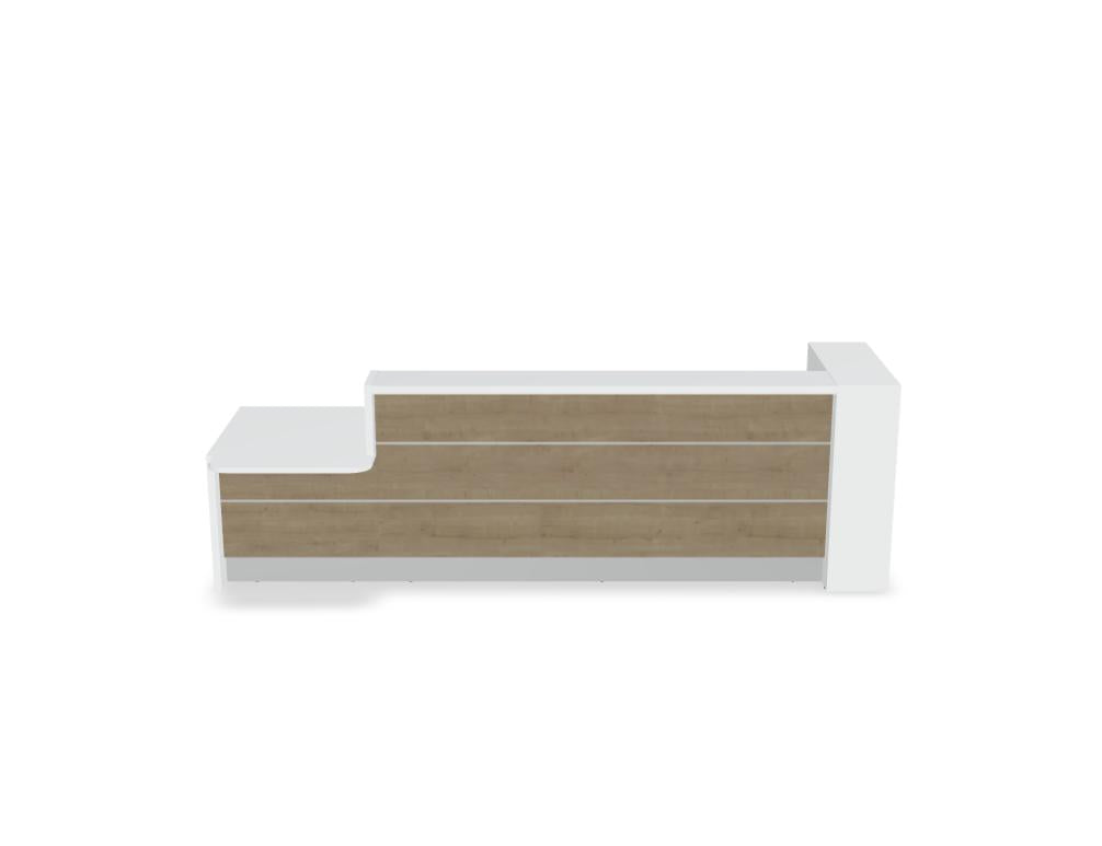 Valde LAV461L modulare Empfangstheke aus Holz- und Metallkombination, helles Finish, geräumige Arbeitsfläche, modernes Design, inkl. Stauraum und modularer Aufbau