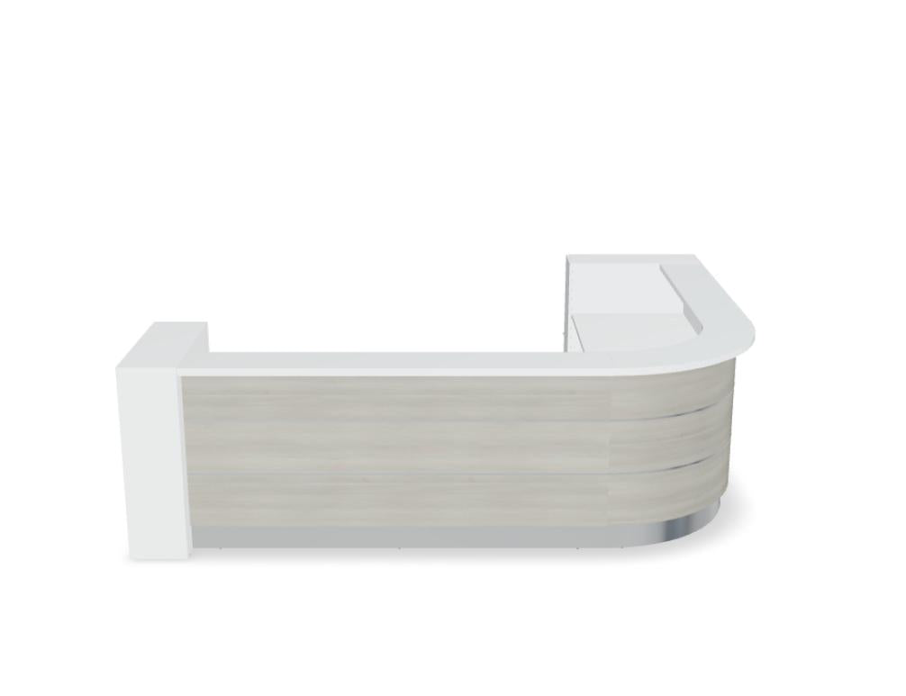 Valde LAV153L modulare Empfangstheke aus robustem Furnierschichtholz mit glänzender Arbeitsfläche, elegantes Frontdesign und integrierter Kabeldurchführung