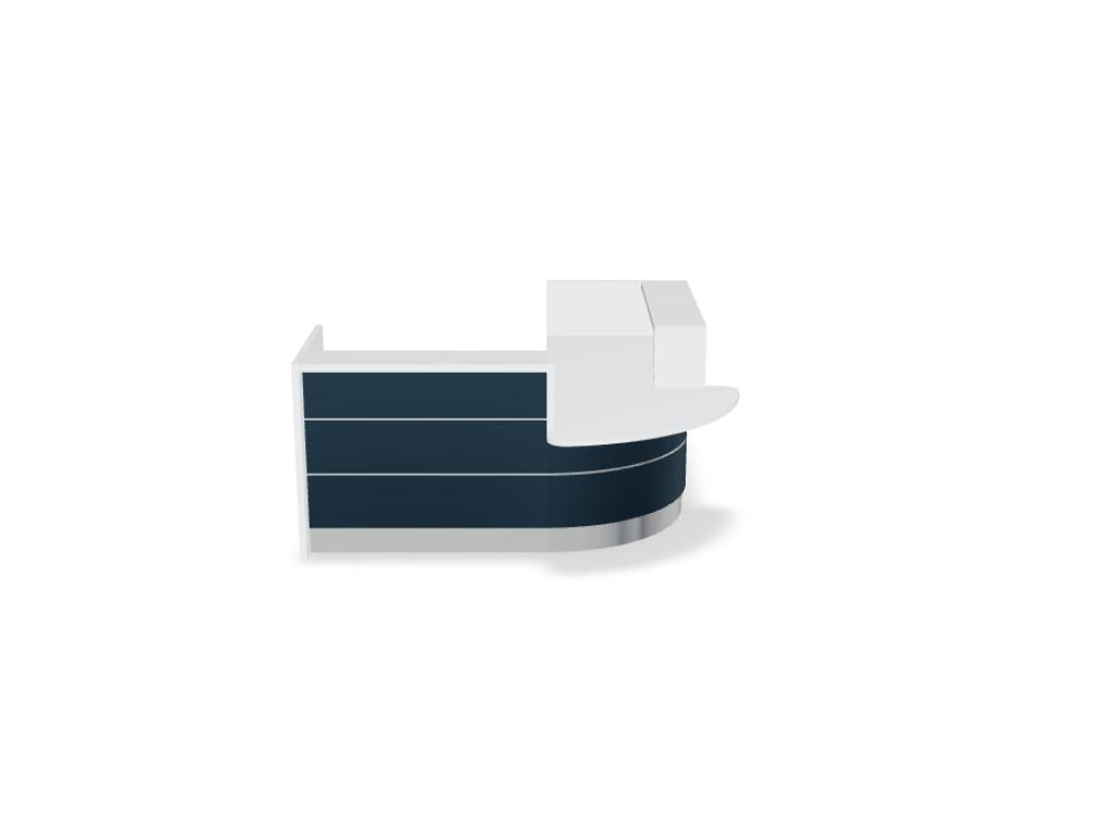 Valde LAV101L modulare Empfangstheke von Mdd mit elegantem Lamellen-Frontdesign und seitlicher Arbeitsfläche für Empfangsbereiche
