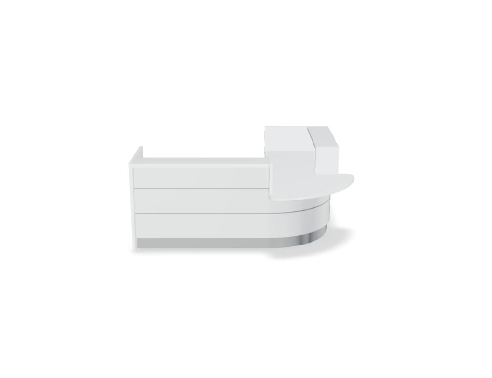 Valde LAV104L Empfangstresen von Mdd in modularer Form, elegante weiße Front mit Holzdekor-Akzent für moderne Empfangsbereiche
